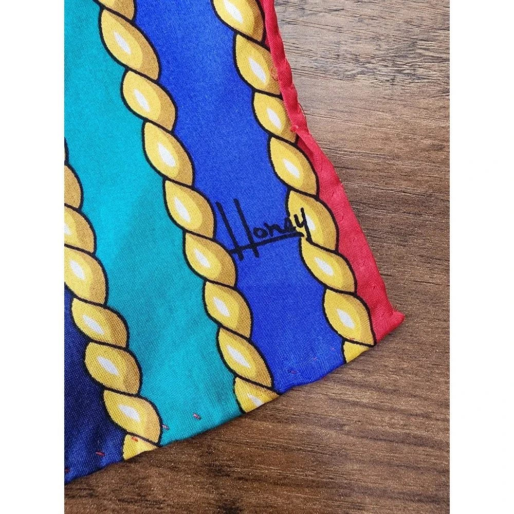 Vintage Silk? Scarf Twisted Rope Nautical Regatta Sailing 80s Glam Hand Rolled